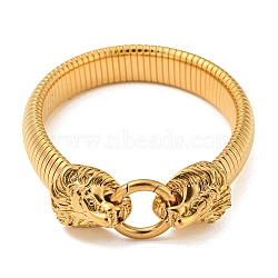 304 Stainless Steel Flat Snake Chain Bracelet, Stretch Bracelet with Lion Clasps, Golden, 8-1/8 inch(20.5cm)(BJEW-B076-04G)