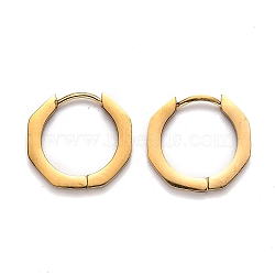 304 Stainless Steel Octagon Huggie Hoop Earrings, Golden, 16x17.5x2mm, Pin: 1mm(STAS-J033-04B-G)