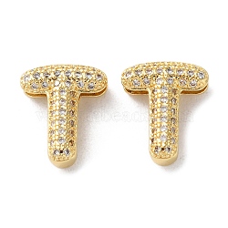 Rack Plating Brass Micro Pave Cubic Zirconia Slide Charms, Long-Lasting Plated, Lead Free & Cadmium Free, Real 18K Gold Plated, Letter, Letter T, 14x11.5x5mm, Hole: 10.5x1.5mm(KK-C084-34G-T)