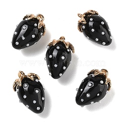 Resin Pendants, Strawberry Charm, with Alloy, Golden, Black, 21x12.5x12mm, Hole: 1.5mm(FIND-C096-01G-12)