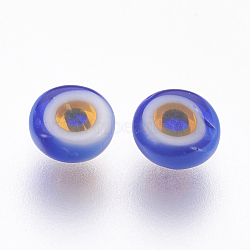 Handmade Lampwork Evil Eye Cabochons, Flat Round, Blue, 3~6x2mm(LAMP-P043-A09)