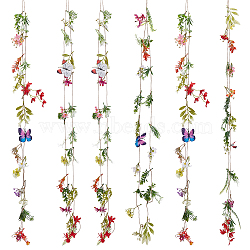 6Pcs Silk Cloth Artificial Floating Flower Curtain for Home Wedding Decor, with Jute Rope, Colorful, 3000mm, Flower: 75~170x17~80mm(AJEW-UN0003-06)