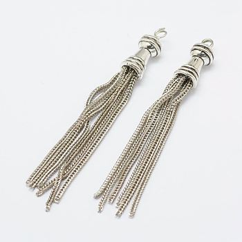 Brass Chain Tassel Pendants, with Alloy Caps, for DIY Jewelry Making, Antique Silver, 80~84x9mm, Hole: 3mm