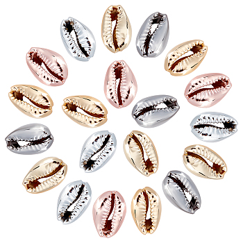 Elite 50Pcs 5 Color Electroplated Shell Beads, Cowrie Shells, Mixed Color, 15~20x10~12x5~6mm, Hole: 12~14x2~3mm, 10pcs/color