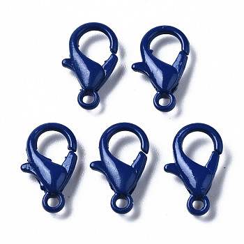 Spray Painted Eco-Friendly Alloy Lobster Claw Clasps, Cadmium Free & Nickel Free & Lead Free, Blue, 12.5x8x3mm, Hole: 1.2mm
