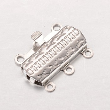 304 Stainless Steel Box Clasps, Multi-Strand Clasps, Rectangle, Stainless Steel Color, 19.5x14x2.8mm, Hole: 1mm