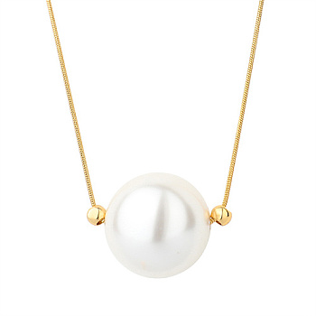 Imitation Pearl Round Ball Pendant Necklace with Stainless Steel Snake Chains, Golden, 15.75 inch(40cm)