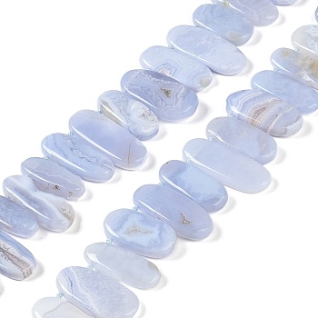 Natural Blue Lace Agate Beads Strands, Nuggets, Top Drilled, 14~32x7~15x2~6mm, Hole: 1mm, about 33pcs/strand, 16.14~16.54''(41~42cm)