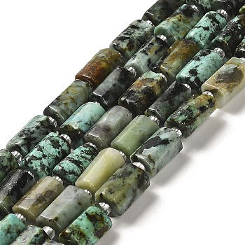 Natural African Turquoise(Jasper) Beads Strands, with Seed Beads, Faceted, Column, 8.5~11x5.5~6.5mm, Hole: 1mm, about 14~15pcs/strand, 7.48''(19cm)