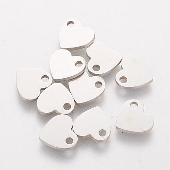 201 Stainless Steel Charms, Stamping Blank Tag, Heart, Stainless Steel Color, 7x8x1mm, Hole: 1.5mm
