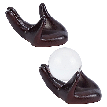 Resin Crystal Ball Display Pedestal, Buddha's Hand Shape, Coconut Brown, 65x49x40mm