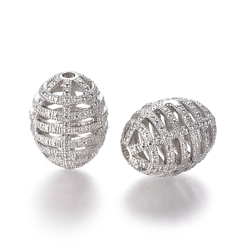 Hollow Alloy Beads, Long-Lasting Plated, Oval, Platinum, 25x19mm, Hole: 3mm