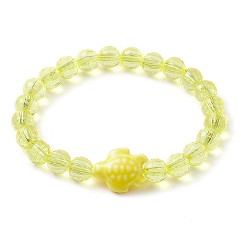 Handmade Porcelain Turtle Stretch Bracelets, 7.5mm Faceted Round Transparent Acrylic Beaded Stretch Bracelets, Yellow, Inner Diameter: 2-1/4 inch(5.8cm), Bead: 7.5mm