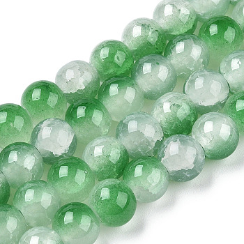 Crackle Baking Painted Imitation Jade Glass Beads Strands, Round, Green, 8mm, Hole: 1.5mm, about 104~108pcs/strand, 29.72 inch~30.91 inch(75.5~78.5cm)
