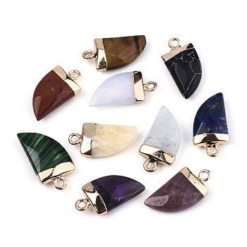 Natural Gemstone Pendants, Top Light Gold Plated, with Iron Loop, Scabbard, Faceted, 20x10.5x5mm, Hole: 1.8mm