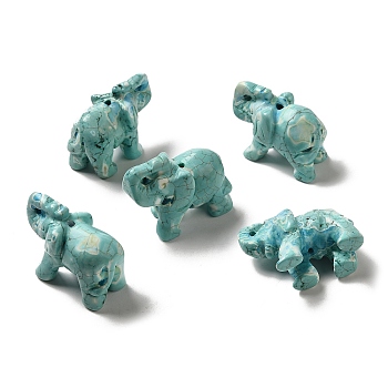 Natural Howlite Carved Elephant Beads, Dyed & Heated, 32x20.5~21x40mm, Hole: 2mm