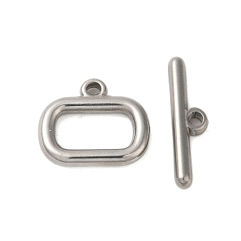 304 Stainless Steel Toggle Clasps, Oval, Stainless Steel Color, oval: 15x17x3mm, hole: 1.8mm, rod: 5.5x22x3mm, hole: 2mm