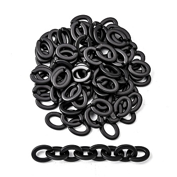 Opaque Spray Painted Acrylic Linking Rings, Quick Link Connectors, for Cable Chains Making, Frosted, Oval, Black, 24x18.5x3.5mm, Inner Diameter: 15x9mm, about 490pcs/500g