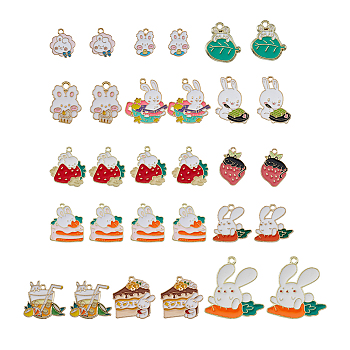 32Pcs 16 Style Easter Alloy Enamel Pendants, Rabbit/Cat Charm, Mixed Color, 17~31x13~28x1~2.5mm, Hole: 1.5~2mm, 2pcs/style
