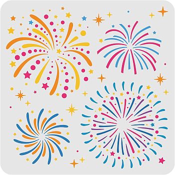 Large Plastic Reusable Drawing Painting Stencils Templates, for Painting on Scrapbook Fabric Tiles Floor Furniture Wood, Square, Fireworks Pattern, 300x300mm
