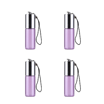 Glass Aromatherapy Refillable Bottle, Roller Ball Bottles, with Aluminium Oxide Cover & PP Plug, Column, Lilac, 2x5.5cm, Capacity: 5ml(0.17fl. oz)