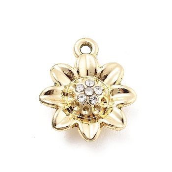 Alloy Rhinestone Pendants, UV Plated, Flower, Golden, 17x14.5x5.5mm, Hole: 1.2mm