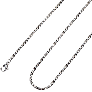 8Pcs 304 Stainless Steel Box Chain Necklaces, with Lobster Claw Clasps, Stainless Steel Color, 23.62 inch(60cm), 2.5mm, 8pcs