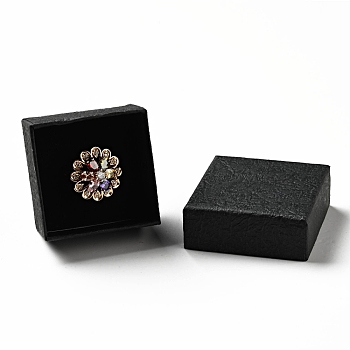 Texture Paper Jewelry Gift Boxes, with Sponge Mat Inside, Square, Black, 5.1x5.1x3.3cm, Inner Diameter: 4.6x4.6cm, Deep: 3cm