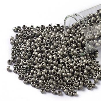 TOHO Round Seed Beads, Japanese Seed Beads, Matte, (566) Opaque Metallic Frosted Antique Silver, 8/0, 3mm, Hole: 1mm, about 1110pcs/50g
