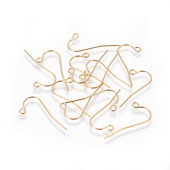 304 Stainless Steel Earring Hooks, with Horizontal Loop, Real 18K Gold Plated, 11.5x24mm, Pin: 0.6mm