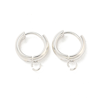201 Stainless Steel Huggie Hoop Earring Findings, with Horizontal Loop and 316 Surgical Stainless Steel Pin, Silver, 13x4mm, Hole: 2.5mm, Pin: 1mm