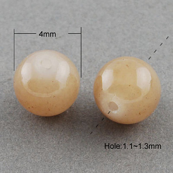 Imitation Jade Glass Beads Strands, Spray Painted, Round, Tan, 4mm, Hole: 1.1~1.3mm, about 200pcs/strand, 31.4 inch