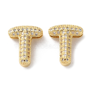 Real 18K Gold Plated Clear Letter T Brass+Cubic Zirconia Slide Charms