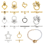 120 Sets 8 Styles Tibetan Style Alloy Toggle Clasps, Mixed Shapes, Mixed Color, 19x13mm, Hole: 2mm(FIND-GA0005-28)