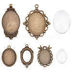 15Pcs 5 Styles Tibetan Style Alloy Carved Rose Large Pendant Cabochon Settings, Cadmium Free & Lead Free, with 15Pcs 2 Styles Glass Cabochons, Antique Bronze, Oval Tray: 40x30mm, 63x32x2.5mm, Hole: 4mm(TIBEP-ME0001-04)