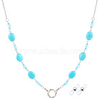 Acrylic Oval Beads Eyeglass Chains, with Iron Chain & Alloy Ring and Rubber Loop Ends, Blue, 705mm, beads: 13.5mm(AJEW-CN0006-71A)