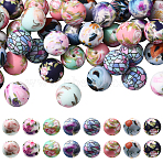 64Pcs 8 Colors Printed Round Silicone Focal Beads, Mixed Color, 15mm, Hole: 2mm, 8pcs/color (SIL-SC0002-88)