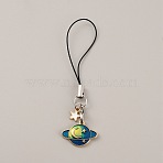 Cute Cartoon Planet Alloy Enamel Mobile Straps Lanyards, for Mobile Phone Strap Hang Rope Smart Phone Charm, Lime, 8.6~8.8cm(HJEW-WH0068-07C)