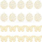 40Pcs 2 Styles 201 Stainless Steel Filigree Pendants, Etched Metal Embellishments, Butterfly, Real 18K Gold Plated, 22.5x20.5x0.4mm, Hole: 1.5mm, 20pcs/style(STAS-UN0035-73)