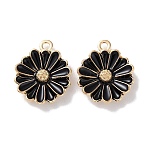 Alloy Enamel Pendants, Golden, Flower Charm, Black, 15.5x13x3.5mm, Hole: 1.4mm(ENAM-O001-07E-G)