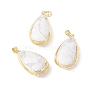 Natural Howlite Pendants, with Light Gold Tone Brass Findings, Cadmium Free & Lead Free, Teardrop, 35~36x20~21.5x11~13mm, Hole: 8x5mm(G-I323-04LG-02)