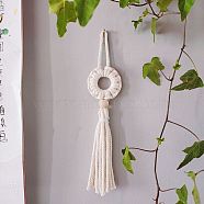 Cotton Cord Macrame Woven Wall Hanging, with Plastic Non-Trace Wall Hooks, for Nursery and Home Decoration, Floral White, 310x60x18mm(HJEW-C010-01)