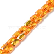 Transparent Electroplate Glass Beads Strands, AB Color, Faceted Rectangle, Dark Orange, 7x4.5x3.5mm, Hole: 1.2mm, about 77~71pcs/strand, 21.06''~22.44''(53.5~57cm)(GLAA-Q099-G01-12)