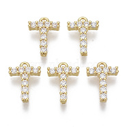 Brass Micro Pave Cubic Zirconia Charms, Nickel Free, Letter, Clear, Real 18K Gold Plated, Letter.T, 13x9.5x2.5mm, Hole: 1.2mm(KK-T060-05-T-G-NF)