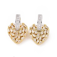 Clear Cubic Zirconia Heart Dangle Hoop Earrings, Brass Jewelry for Women, Platinum & Golden, 27.5mm, Pin: 1mm(EJEW-G343-03G-B)