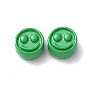Spray Painted Alloy Beads, Flat Round with Smiling Face, Medium Sea Green, 7.5x4mm, Hole: 2mm(PALLOY-M215-16H)