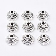 Tibetan Style Flower Bead Caps, Lead Free and Cadmium Free, Antique Silver, about 8mm in diameter, 5mm thick, hole: 2mm(X-LF11244Y)