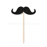 Paper Mustache Cake Insert Card Decoration, with Bamboo Stick, for Birthday Cake Decoration, Black, 105mm; 6pcs/Set(DIY-H108-06)