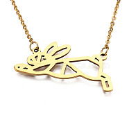 201 Stainless Steel Bunny Pendant Necklaces, with Cable Chains, Filigree Rabbit, Golden, 17.3 inch(44cm), 2mm, Hare: 16x35x1mm(NJEW-T009-JN027-2-40)