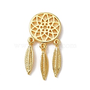 Brass Pendants, Woven Net/Web with Feather, Real 18K Gold Plated, 26x12x2.5mm, Hole: 0.9~1mm(FIND-CJC0003-50G)